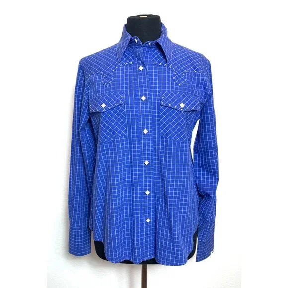 Cruel Girl Long Sleeve Blue White Check Western Shirt M - Picture 2 of 12